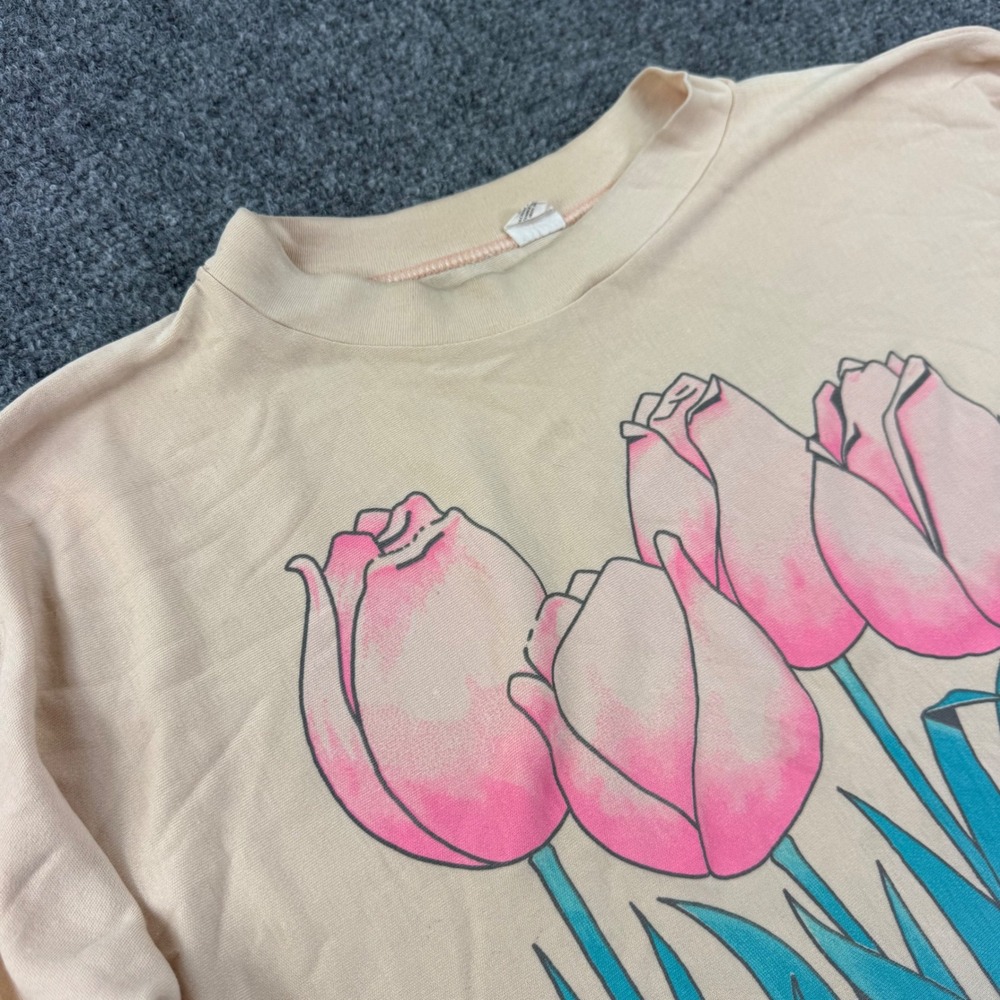 Vintage San Francisco Sweatshirt XL Peach Pink Tulip Floral Graphic Womens